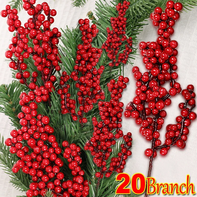Christmas Wreath Fake - 20/1pcs Christmas Red Berries Branches Artificial