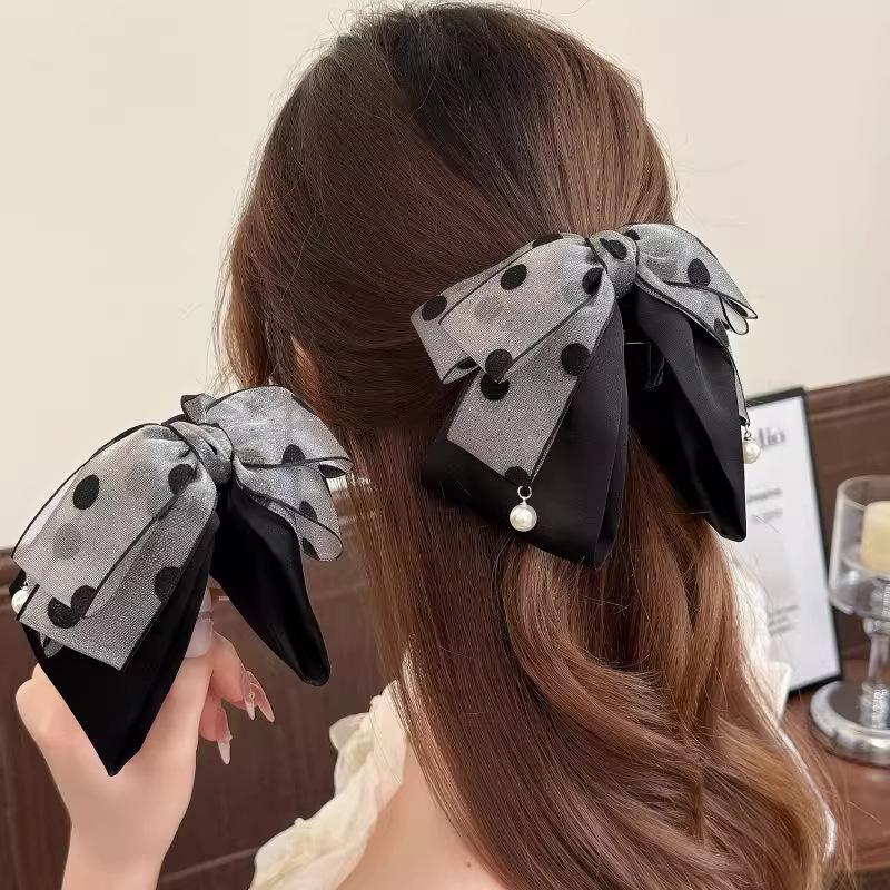 Elegant Gray Polka Dot Bow Hai - Ribbon Bow Gift incelemesi ve fiyatı